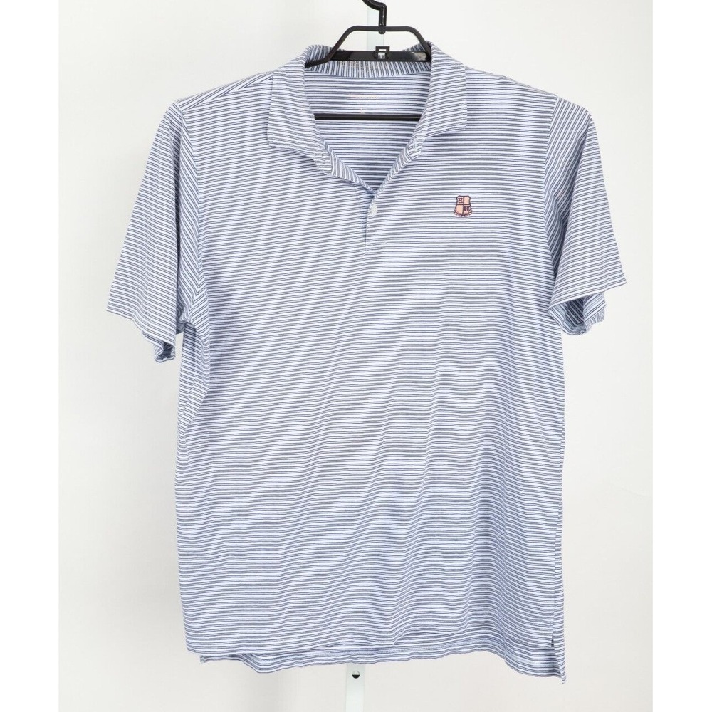 B. Draddy Polo Shirt Mens L Blue White Striped Pima Cotton Stretch Crest 2137